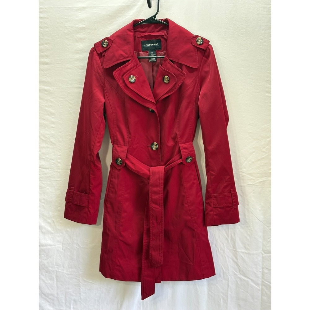 Classy Red Belted Classic City Chic Trench Coat London Fog Womens XS - Picture 2 of 14
